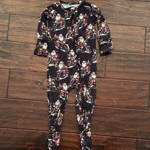 Bums and Roses Santa on a Motorcycle Print Kids convertible onesie